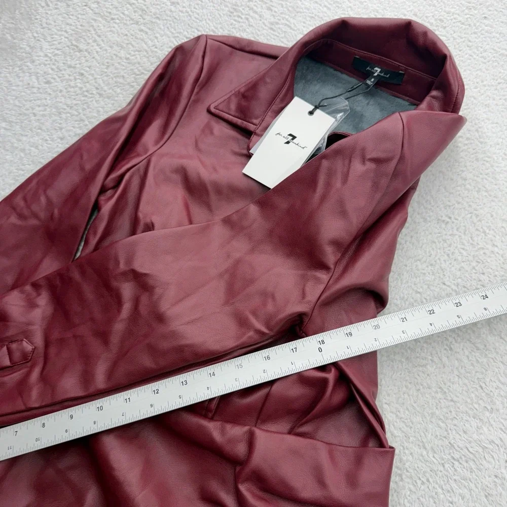 7 For All Mankind Womens Faux Vegan Leather Ruched Midi Dress Burgundy Size S